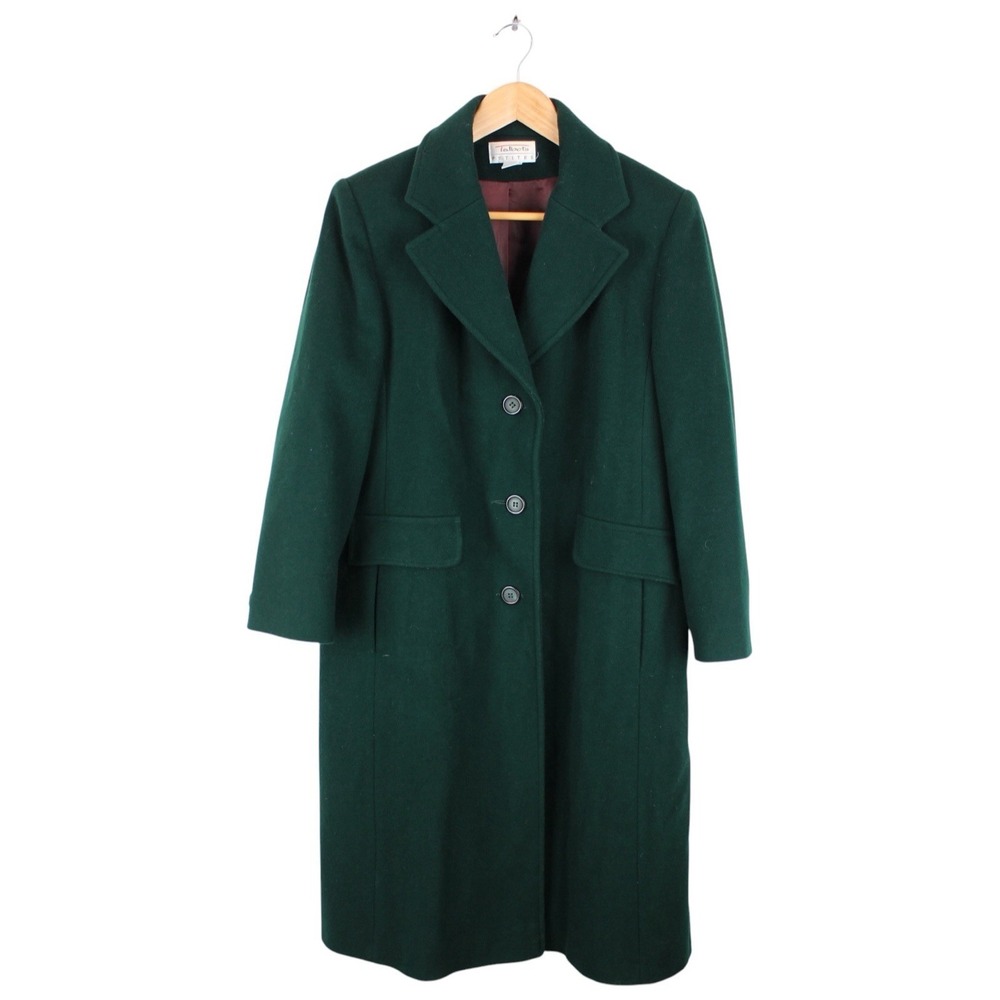 Vintage Talbots Petites Wool Long Coat Dark Green Overcoat Women's Size 8P USA